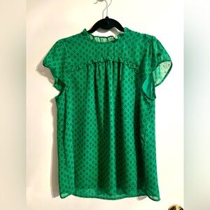 Carolina Belle Emerald Green Printed Flutter Sleeve Tunic
